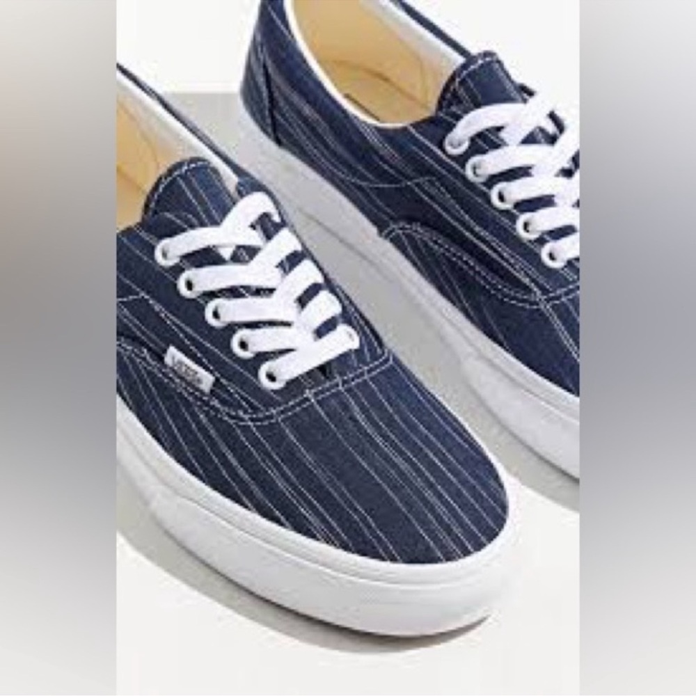 Navy Striped Sneakers with White Laces